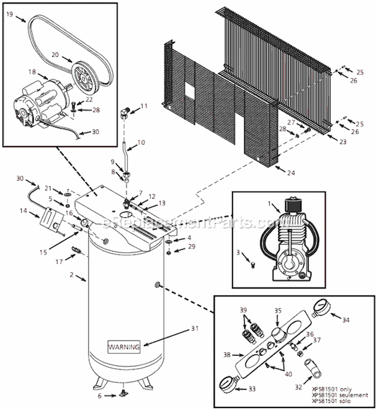 Page A Diagram and Parts List for XP581501 2005 Campbell Hausfeld Compressor